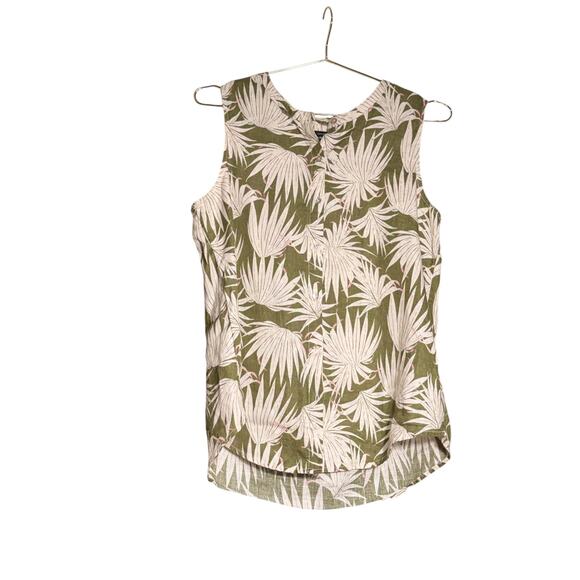 Tahari 100% Linen Palm Print Sleeveless Top - Size Medium - Picture 1 of 7